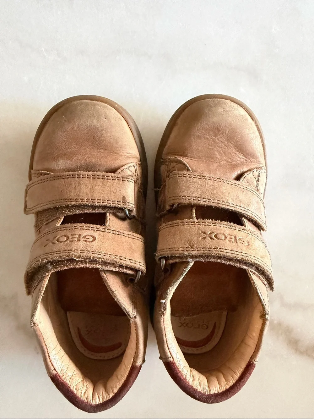 Geox Kids Tan Brown Leather Hook-and-Loop Sneakers